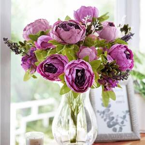 19.7 in. Red Indoor Artificial Peony Flower 2-Bouquets