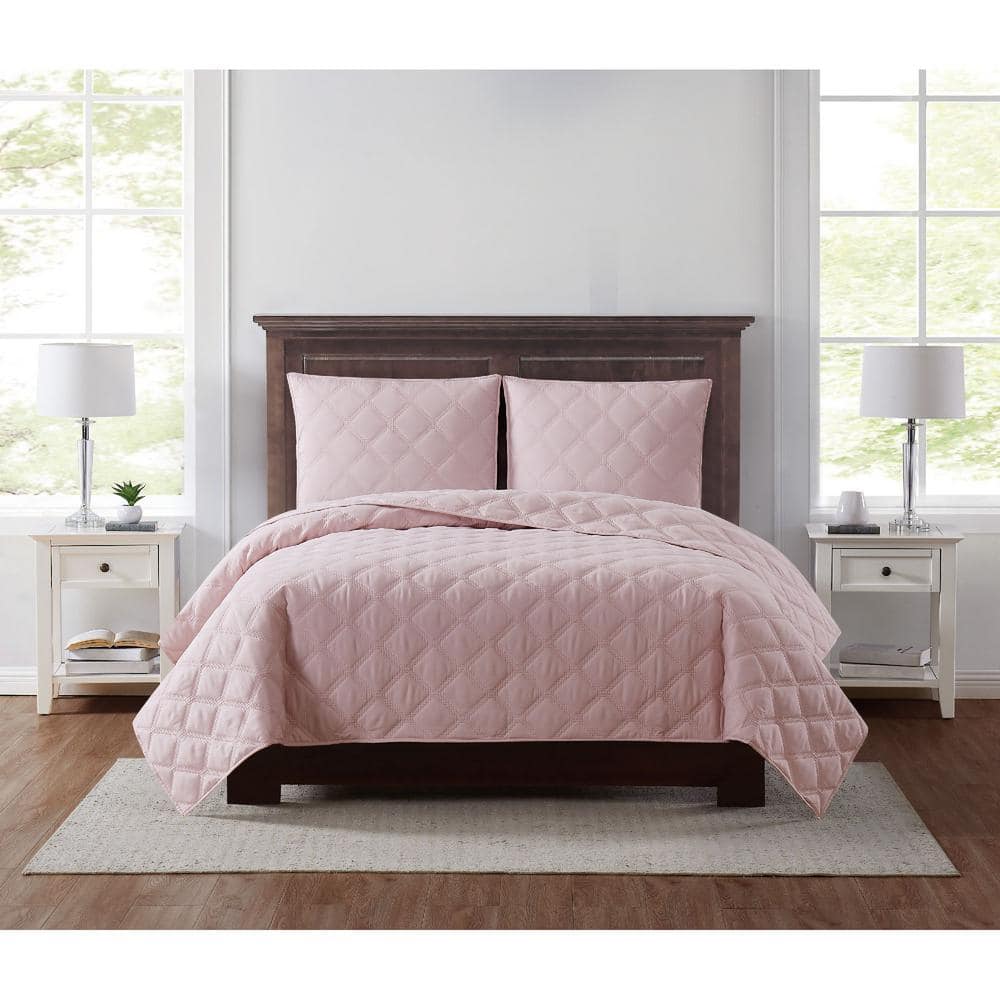 Blush Microfiber Overfilled Lattice Quilt Full Set