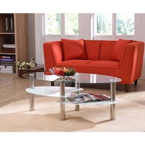 44 in. Clear Large Oval Glass Coffee Table with Shelf