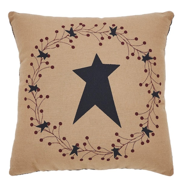 VHC Brands Pip Vinestar Natural Country Black Burgundy Primitive Wreath 6 in. x 6 in. Throw Pillow