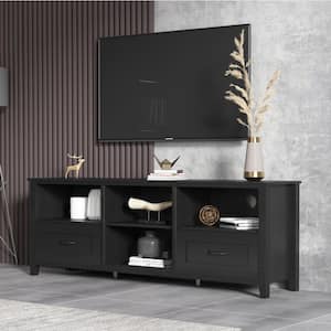 70.08 In. L Black TV Stand with 2 Drawers&4 High-Capacity Shelves