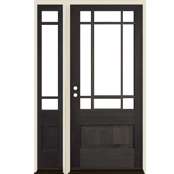 Krosswood Doors 50 in. x 80 in. Contemporary 3/4 Lite Right-Hand Clear Glass Black Stain Hemlock Prehung Front Door with LSL