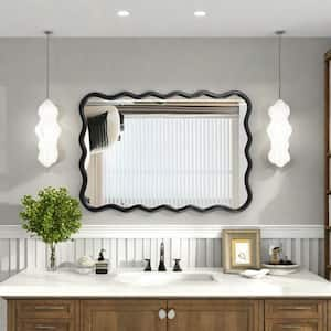 40 in. L x 28 in. W Wave Rectangle Solid Wood Framing Wall Mount Bathroom Vanity Mirror in Black