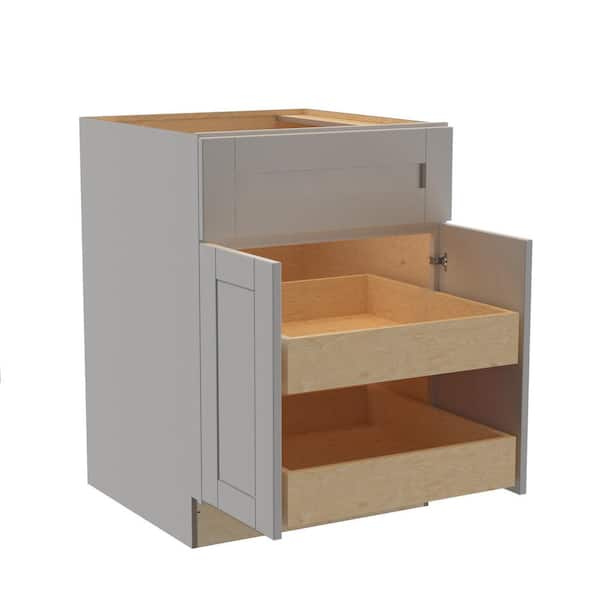 Home Decorators Collection Washington Veiled Gray Plywood Shaker Assembled Base Kitchen Cabinet FH 2 ROT Soft Close 24 in W x 24 in D x 34.5 in H