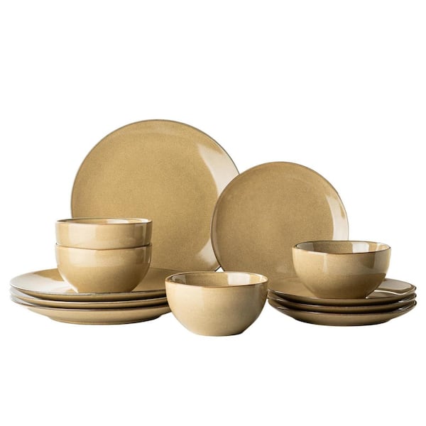 12-Piece Yellow Stoneware Dinnerware Set (Service for 4), Reactive Glaze Dishes Set, Dishwasher and Microwave Safe