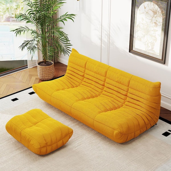 68.9 in. W Armless Modular Velvet 2-Piece Free Combination Lazy Sectional Sofa with Ottoman in Yellow