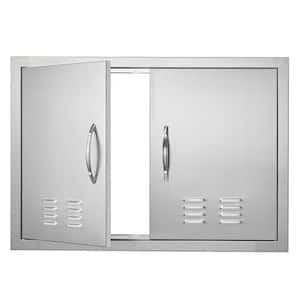 Double Outdoor Kitchen Door 30 in. W x 21 in. H BBQ Access Door Stainless Steel Flush Mount Door Wall Vertical Door
