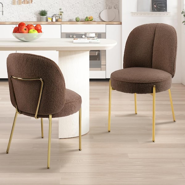 Modern Brown Round Upholstered Kitchen Dining Chairs (Set of 2)