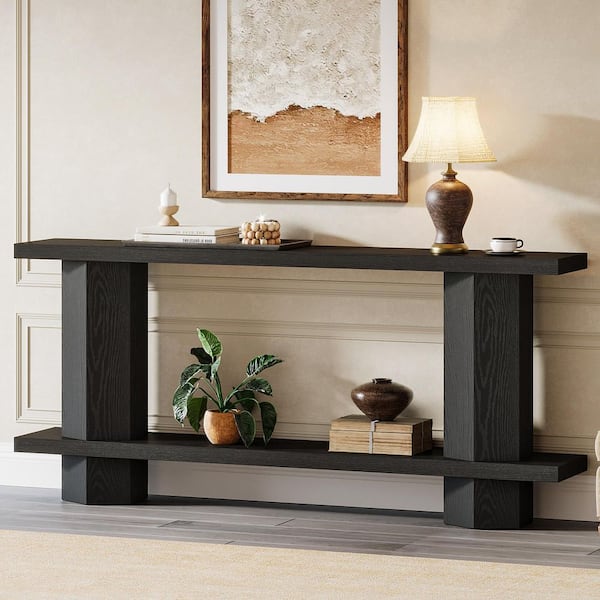 Turrella 71 in. Black Rectangle Wood Console Table for Entryway, Long Sofa Table Behind Couch Table for Living Room