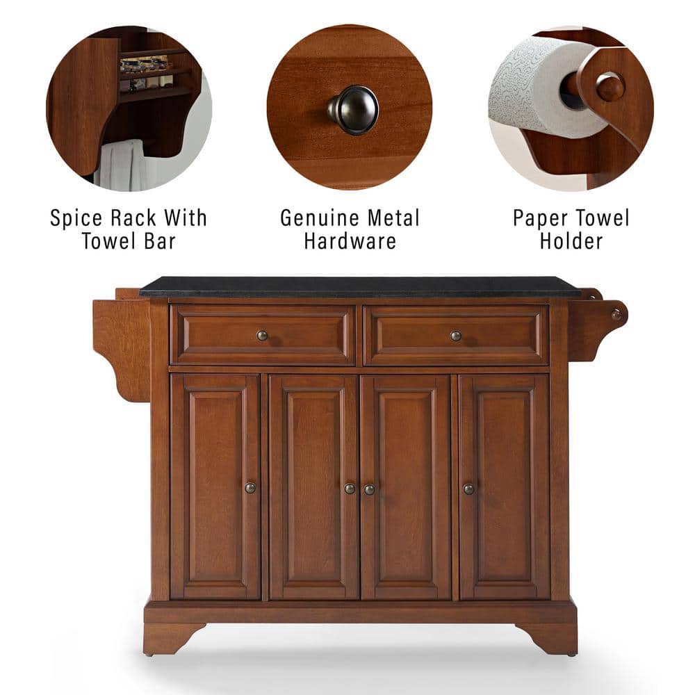 Lafayette Cherry Wood Kitchen Island with Black Granite Top
