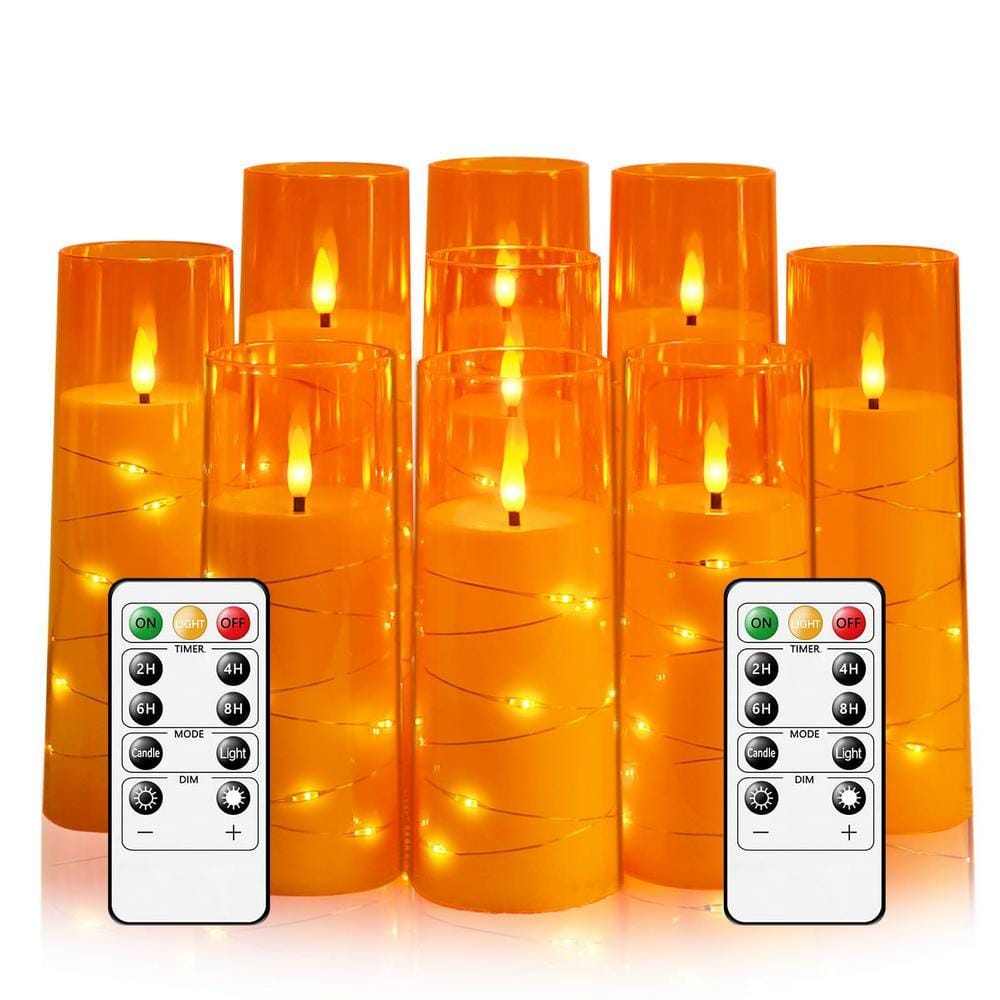 Orange Flameless LED Candles with Timer Set of 9 TG-FC-9POE - The
