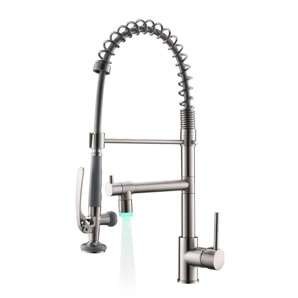 Stylish Single Handle Pull Down Sprayer Kitchen Faucet with Pot Filler and LED Light in Brushed Nickel price history on PriceWatchPro