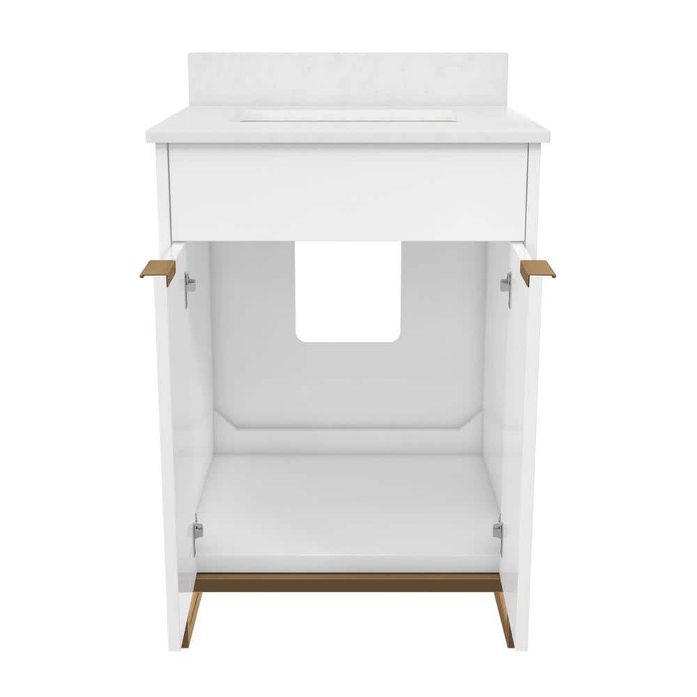 Leona 24" White and Gold Freestanding Bathroom Vanity