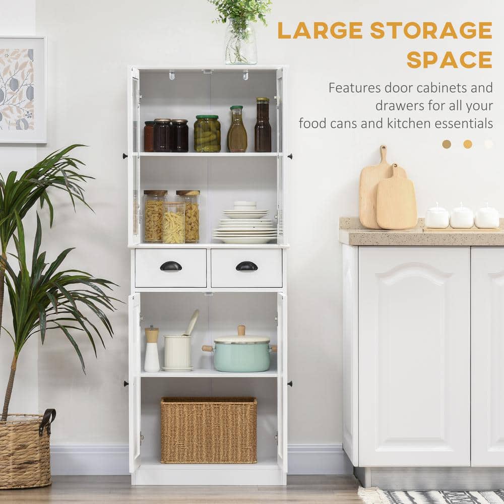 White 61" Freestanding Kitchen Pantry Cabinet with Adjustable Shelves