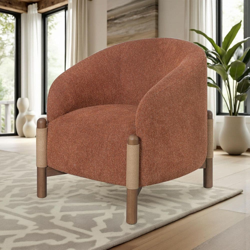 Stormy Salted Rust Fabric Accent Chair with Chestnut Brown Finish