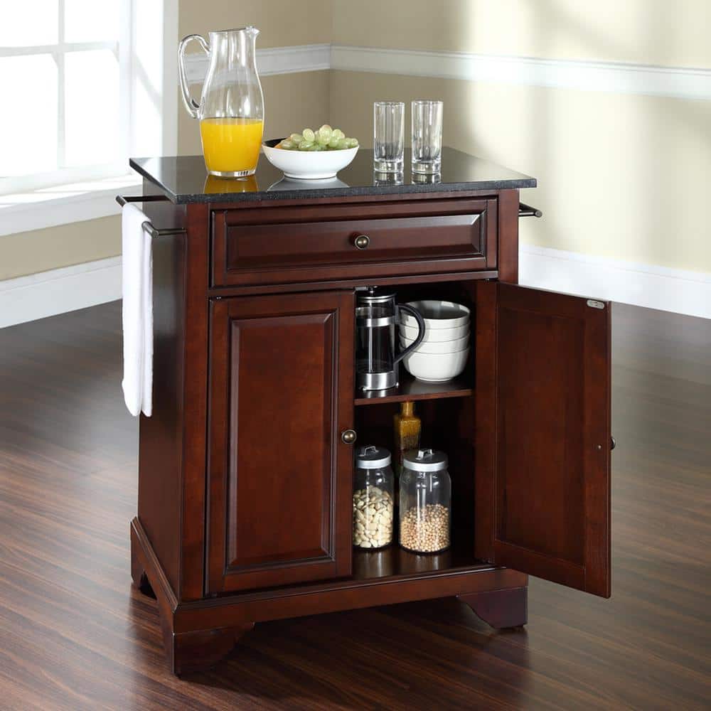 Vintage Mahogany Kitchen Island with Solid Granite Top