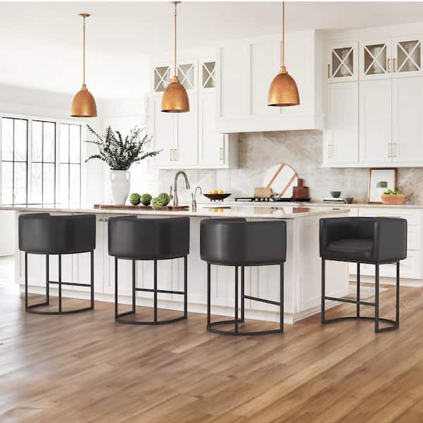 Jessica 26 in. Black Counter Bar Stool PU Leather Upholstered Barrel Counter Stool with Metal Frame (Set of 4)