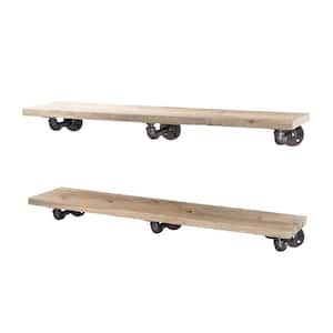 36 in. x 7.5 in. x 6.75 in. Driftwood Tan Restore Wood Decorative Wall Shelf with Industrial Steel Pipe L- Brackets