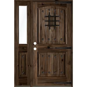 30 in. x 80 in. Mediterranean Alder Right-Hand/Inswing Clear Glass Black Stain Wood Prehung Front Door with Sidelite
