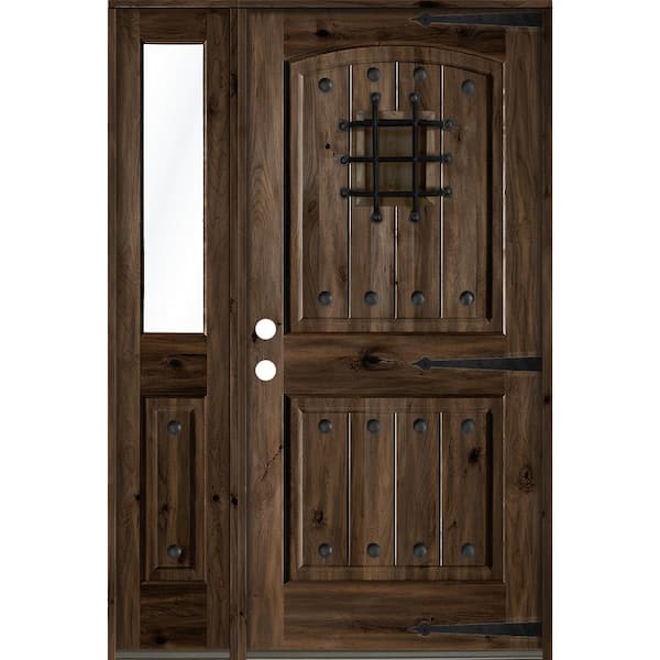 Krosswood Doors 30 in. x 80 in. Mediterranean Alder Right-Hand/Inswing Clear Glass Black Stain Wood Prehung Front Door with Sidelite