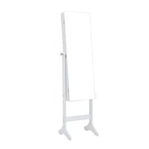 White MDF Mirrored Freestanding Jewelry Armoire Cabinet with Interior Mirror and LED 61 in. H x 15.8 in. W x 14.4 in. D