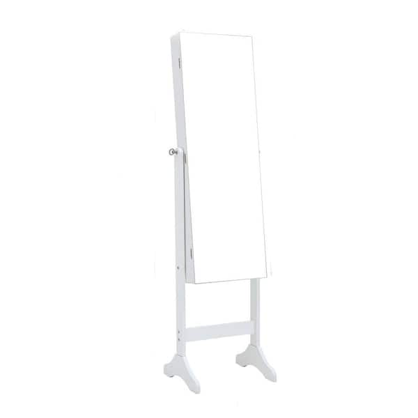 Amucolo White MDF Mirrored Freestanding Jewelry Armoire Cabinet with Interior Mirror and LED 61 in. H x 15.8 in. W x 14.4 in. D