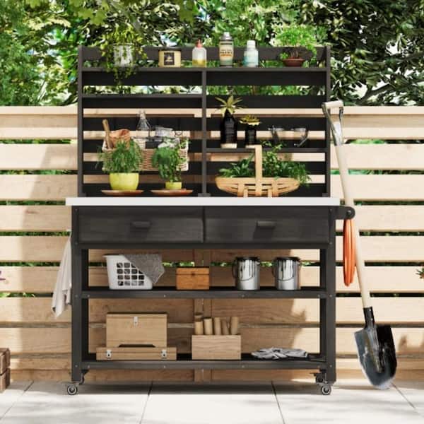 47.5 in.​ W x 65 in.​ H Solid Wood Garden Potting Bench Table with