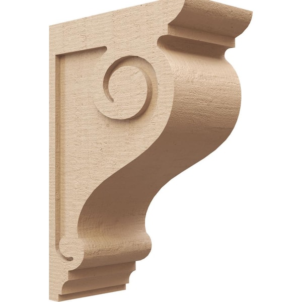 Ekena Millwork Classic Series 2 7 in. x 14 in. x 21 in. Scroll Rough Cedar Woodgrain Timberthane Polyurethane Corbel in Primed Tan