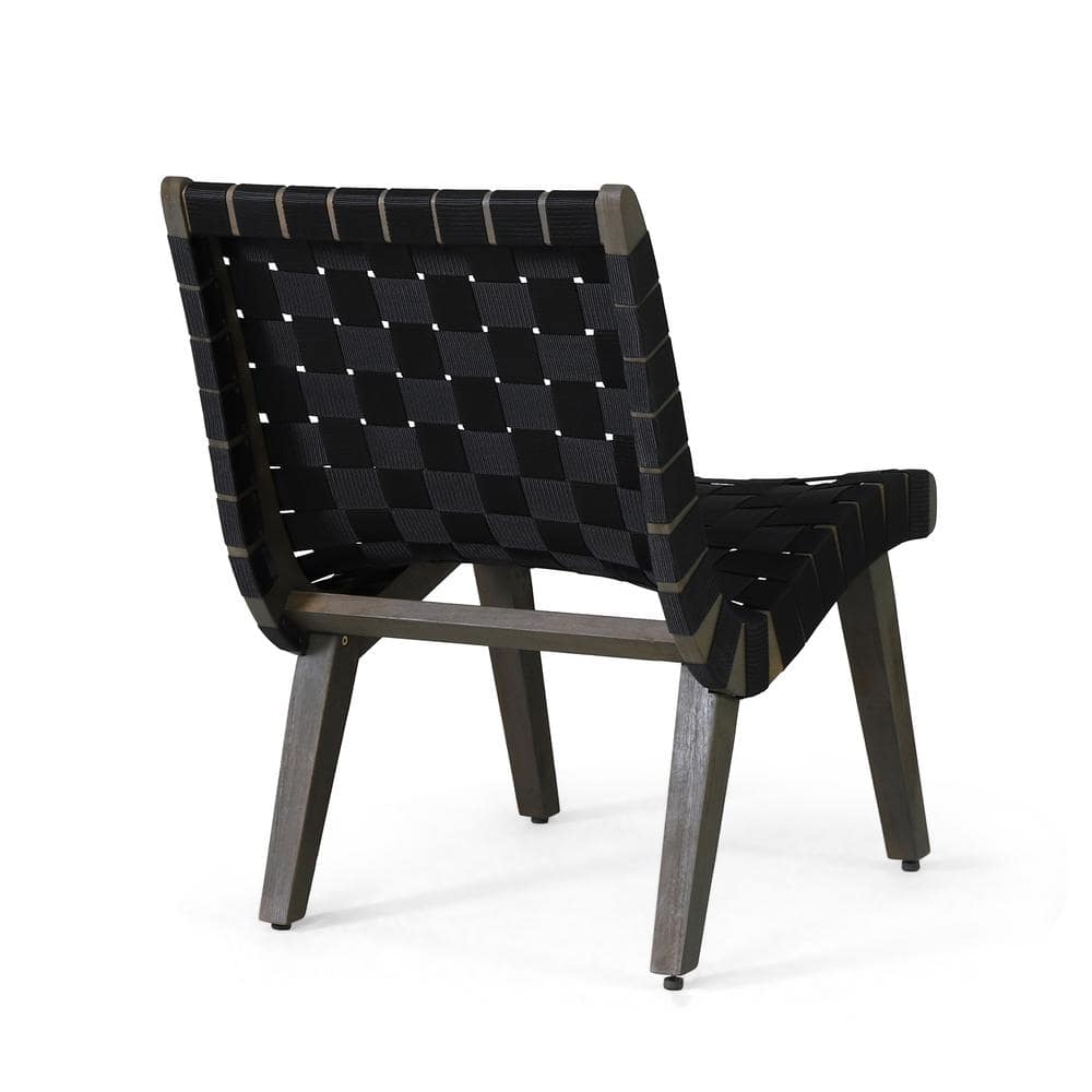 Black and Gray Acacia Wood Rope Weave Armless Lounge Chairs