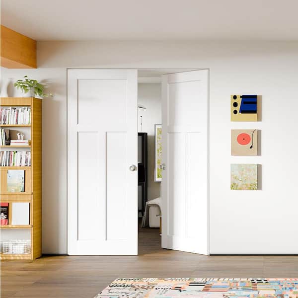 60 in. x 80 in. MDF, Composite, Pre-assembled, Primed, White, T Shaped Interior Door Slab with Silver Sphere Doorknob