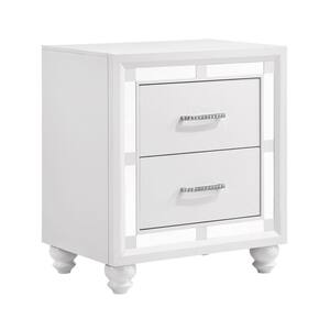 Pia 2-Drawers White Nightstand with Mirrored Trim and Felt Lined (27.5 in. H x 23.5 in. W x 16.5 in. L)