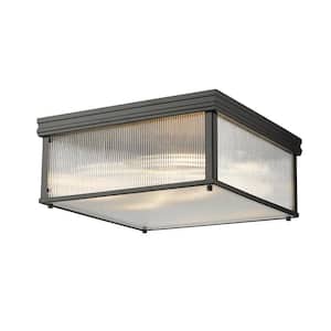 Carnaby 18 in. Matte Black Integrated LED Flush Mount with Clear Ribbed Glass Shade (1-Pack)