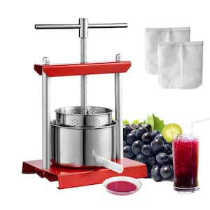 Fruit Wine Press, 0.53 Gal./2 L, 2 Stainless Steel Barrels, Manual Juice Maker, Cider Apple Oil Making Press