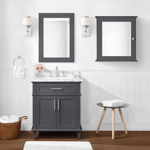 Sonoma 24 in. W x 8 in. D x 27 in. H Rectangular Surface Mount Dark Charcoal Medicine Cabinet with Mirror