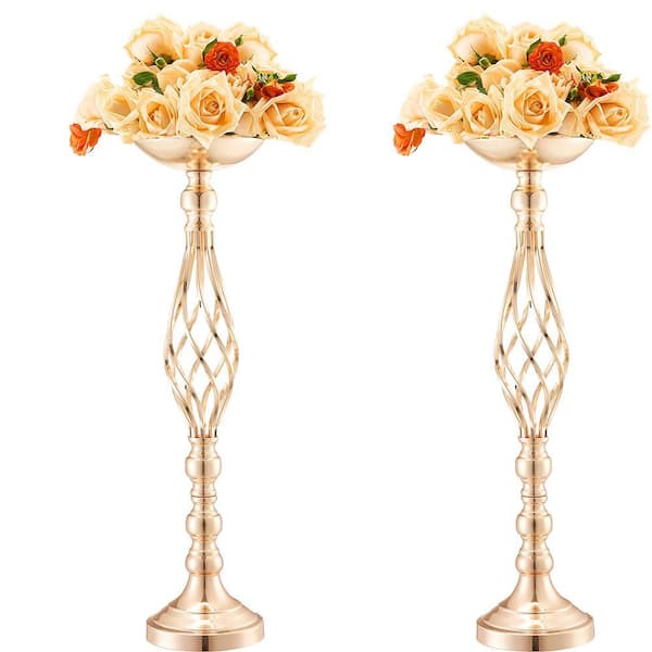 20-pieces 58 cm 22.83 in. Tall Wedding Flower Vase Metal Wedding Centerpiece Gold Floral Arrangement Rack Steel Round