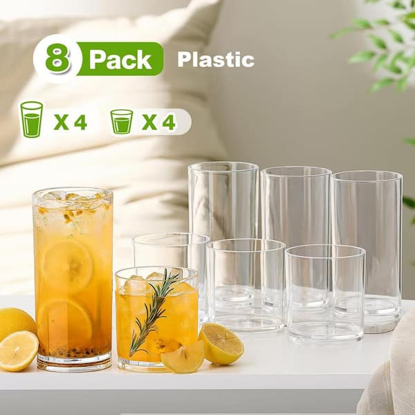 Wudkey 14 oz. Rocks and 20 oz. Water Cups Unbreakable Plastic Glasses Drinkware Reusable BPA-Free Dishwasher Safe Set of 8
