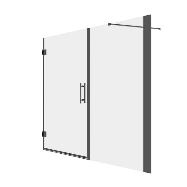 Boosicavelly 72 in. W x 76 in. H Pivot Semi-Frameless Shower Door in Black Finish with Clear Glass