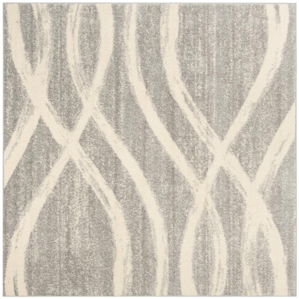 Adirondack Gray/Cream 4 ft. x 4 ft. Waves Square Area Rug