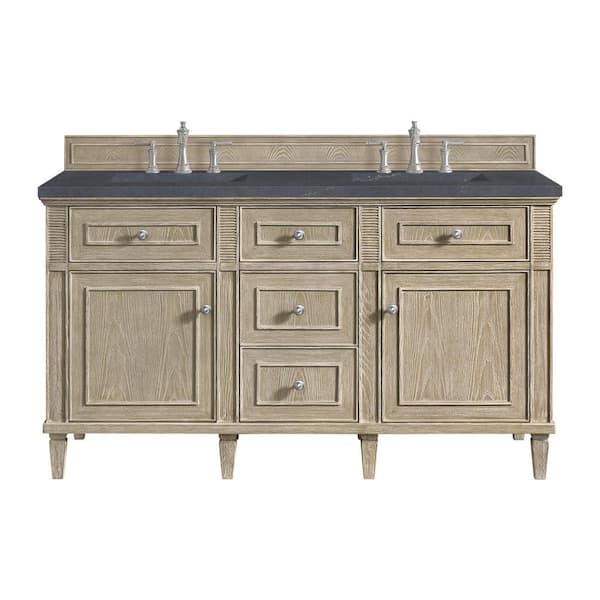 James Martin Vanities Lorelai 60 in. W x 23.5 in. D x 34.06 in. H Double Vanity in Whitewashed Oak with Charcoal Quartz Top