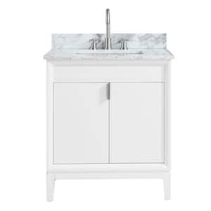 Emma 31 in. W x 22 in. D x 35 in. H Bath Vanity in White with Marble Vanity Top in Carrara White with Basin