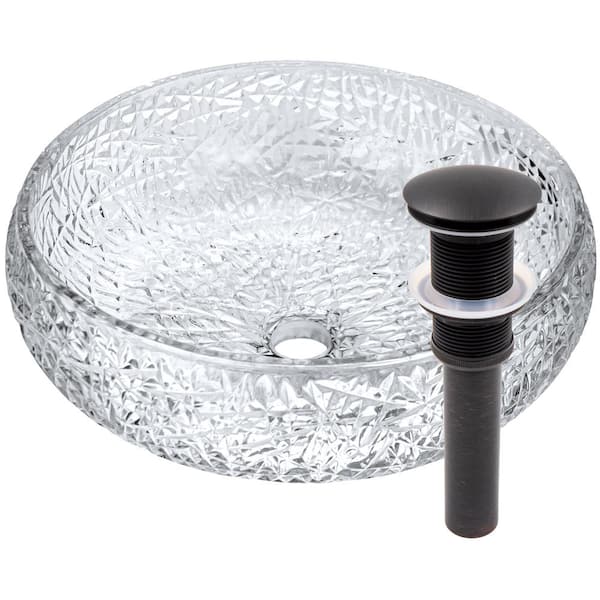 Novatto Diamante 16.5 in. Vessel Bathroom Sink Diamond in Clear Crystal Glass with Drain in Oil-Rubbed Bronze