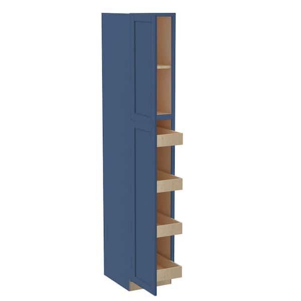 Home Decorators Collection Washington Vessel Blue Plywood Shaker Assembled Utility Pantry Kitchen Cabinet Soft Close 18 in W x 24 in D x 96 in H