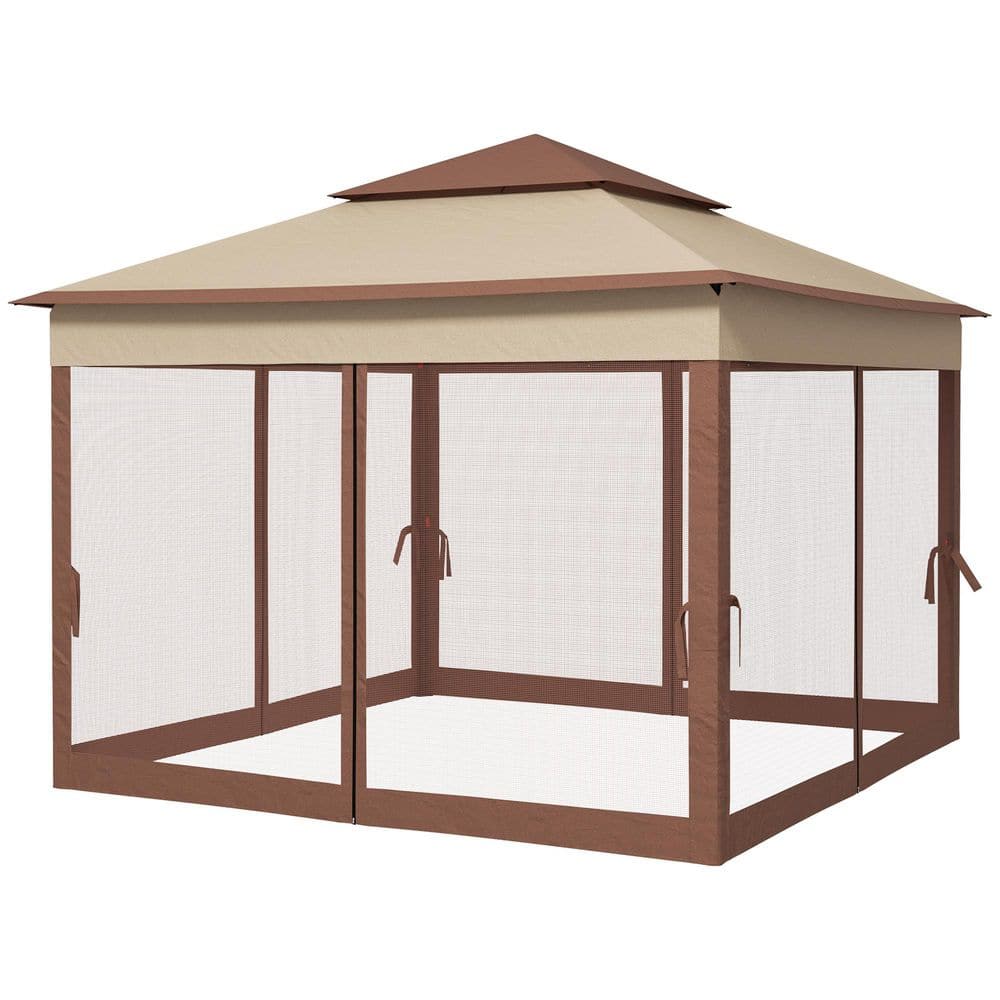 11 ft. x 11 ft. Brown Outdoor Patio Portable Gazebos Pop Up Canopy Tent with Removable Zipper Netting&Carry Bag price history on PriceWatchPro