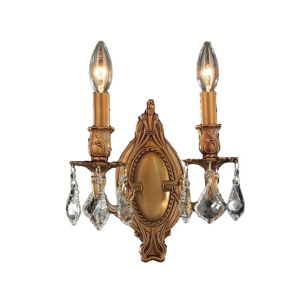 Worldwide Lighting Windsor 2-Light French Gold Clear Crystal Sconce