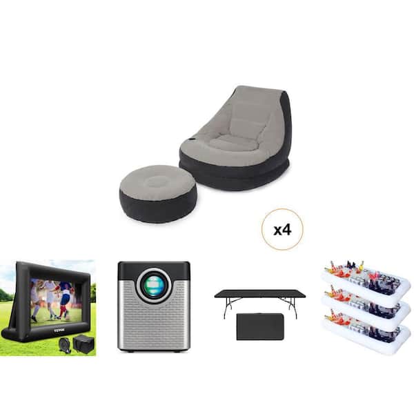 720p Projector, 24 in. Inflatable Buffet Bar (3-Pack), 96 in. Folding Table, Twin Chair, 24 ft. Inflatable Movie Screen