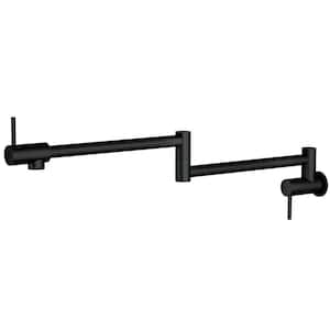 Pot Filler Faucet Wall Mounted - 360° Swivel, Double Joint Folding Swing Arms, Single Hole - Matte Black Finish
