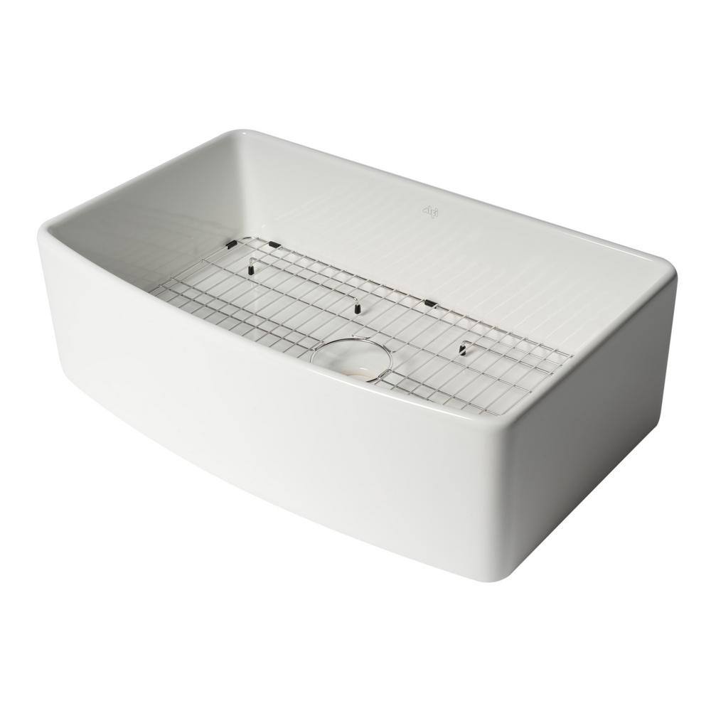 33'' White Fireclay Single Bowl Farmhouse Kitchen Sink