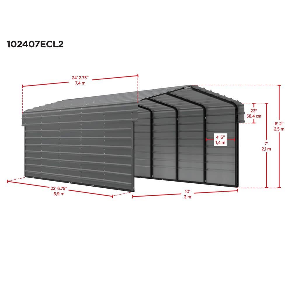Eggshell 10 ft x 24 ft Steel Carport Kit with Enclosure