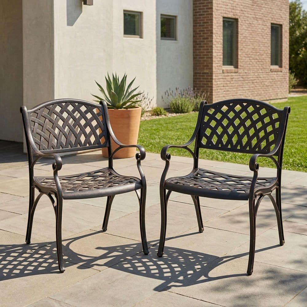 Nuu Garden Black with Gold-Painted Edges Cast Aluminum Outdoor
