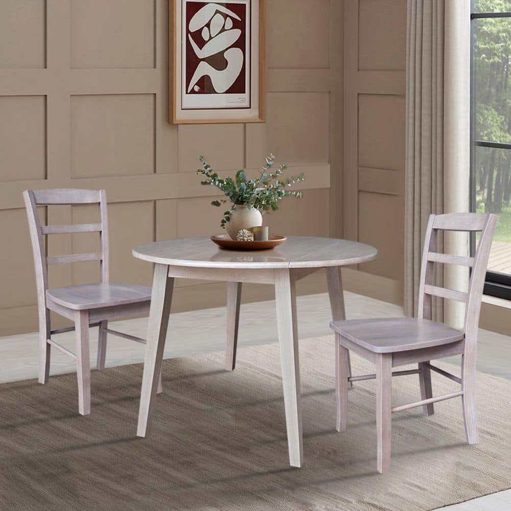 3-Piece Aurora Washed Gray Taupe 42 in. Solid Wood Drop-leaf 4-Leg Table and Madrid Chair Set, Seats 2 price history on PriceWatchPro